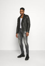 Load image into Gallery viewer, Black Leather Distressed Biker Jacket
