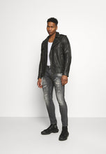 Load image into Gallery viewer, Black Leather Distressed Biker Jacket