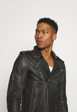 Load image into Gallery viewer, Men's Black Leather Distressed Biker Jacket