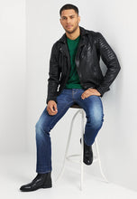 Load image into Gallery viewer, Men's Black Leather Moto Distressed Biker Jacket