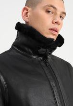 Load image into Gallery viewer, Men's Aviator Black Leather Black Shearling Jacket