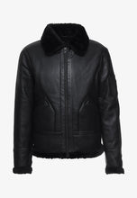 Load image into Gallery viewer, Men's Aviator Black Leather Black Shearling Jacket