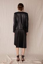 Load image into Gallery viewer, Women’s Black Leather Biker Jacket Crew Neck