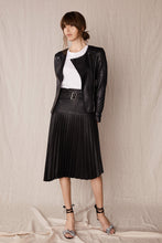Load image into Gallery viewer, Women’s Black Leather Biker Jacket Crew Neck
