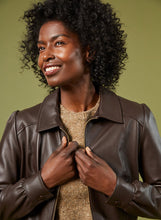 Load image into Gallery viewer, Women's Chocolate Brown Leather Bomber Jacket