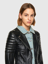 Load image into Gallery viewer, Women’s Black Leather Biker Jacket
