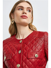 Load image into Gallery viewer, Women’s Wine Red Leather Jacket Golden Buttons - Red Jacket