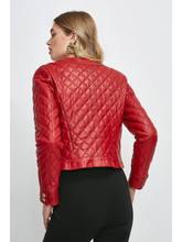Load image into Gallery viewer, Women’s Wine Red Leather Jacket Golden Buttons - Red Jacket