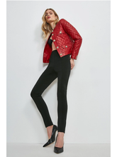 Load image into Gallery viewer, Women’s Wine Red Leather Jacket Golden Buttons - Red Jacket