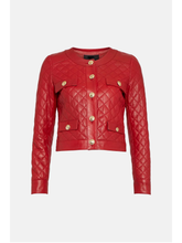 Load image into Gallery viewer, Women’s Wine Red Leather Jacket Golden Buttons - Red Jacket