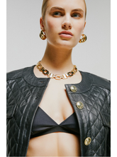 Load image into Gallery viewer, Women’s Black Leather Jacket Golden Buttons