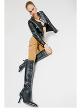 Load image into Gallery viewer, Women’s Black Leather Jacket Golden Buttons