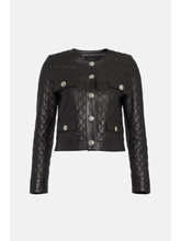 Load image into Gallery viewer, Women’s Black Leather Jacket Golden Buttons