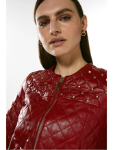 Load image into Gallery viewer, Women's Wine Red Leather Studded Bomber Jacket