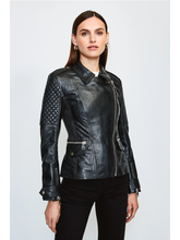 Load image into Gallery viewer, Women’s Black Leather Biker Jacket