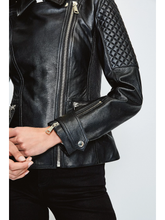 Load image into Gallery viewer, Women’s Black Leather Biker Jacket