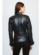 Load image into Gallery viewer, Women’s Black Leather Biker Jacket