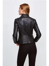 Load image into Gallery viewer, Women’s Black Leather Biker Jacket