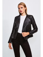 Load image into Gallery viewer, Women’s Black Leather Biker Jacket