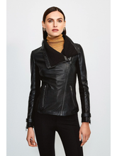 Load image into Gallery viewer, Women’s Black Leather Biker Jacket