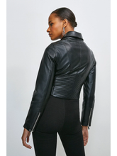 Load image into Gallery viewer, Women's Black Leather Short Fit Biker Jacket