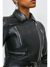Load image into Gallery viewer, Women's Black Leather Short Fit Biker Jacket