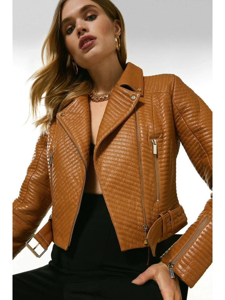 Women s Tan Brown Leather Biker Jacket Brown Biker Jacket