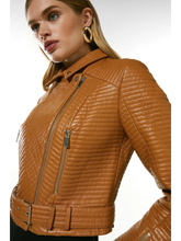 Load image into Gallery viewer, Women’s Tan Brown Leather Biker Jacket