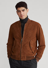 Load image into Gallery viewer, Men's Tan Brown Suede Leather Bomber Jacket