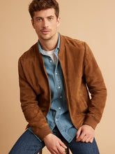 Load image into Gallery viewer, Men’s Tan Brown Suede Leather Bomber Jacket
