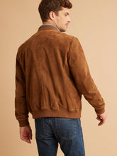 Load image into Gallery viewer, Men’s Tan Brown Suede Leather Bomber Jacket