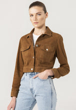 Load image into Gallery viewer, Women’s Tan Brown Suede Leather Short Trucker Jacket