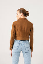 Load image into Gallery viewer, Women’s Tan Brown Suede Leather Short Trucker Jacket