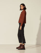 Load image into Gallery viewer, Women’s Camel Brown Suede Leather Trucker Jacket