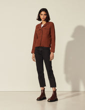 Load image into Gallery viewer, Women’s Camel Brown Suede Leather Trucker Jacket