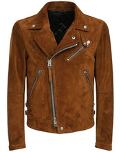 Load image into Gallery viewer, Men’s Tan Brown Leather Biker Jacket