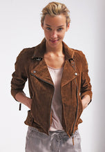 Load image into Gallery viewer, Women’s Tan Brown Suede Leather Biker Jacket