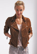 Load image into Gallery viewer, Women’s Tan Brown Suede Leather Biker Jacket