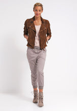 Load image into Gallery viewer, Women’s Tan Brown Suede Leather Biker Jacket