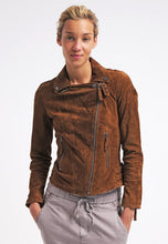 Load image into Gallery viewer, Women’s Tan Brown Suede Leather Biker Jacket