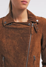 Load image into Gallery viewer, Women’s Tan Brown Suede Leather Biker Jacket