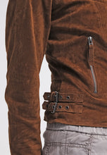 Load image into Gallery viewer, Women’s Tan Brown Suede Leather Biker Jacket