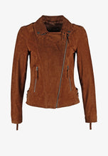 Load image into Gallery viewer, Women’s Tan Brown Suede Leather Biker Jacket