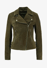 Load image into Gallery viewer, Women’s Green Suede Leather Biker Jacket