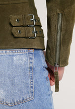 Load image into Gallery viewer, Women’s Green Suede Leather Biker Jacket