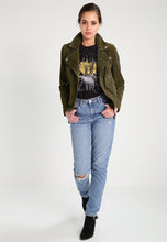 Load image into Gallery viewer, Women’s Green Suede Leather Biker Jacket