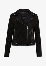 Load image into Gallery viewer, Women's Black Suede Leather Biker Jacket