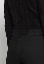 Load image into Gallery viewer, Women's Black Suede Leather Biker Jacket