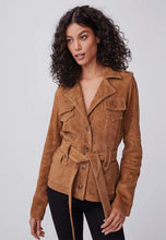 Load image into Gallery viewer, Women’s Tan Brown Suede Leather Belted Coat