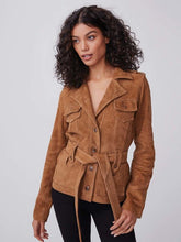 Load image into Gallery viewer, Women’s Tan Brown Suede Leather Belted Coat